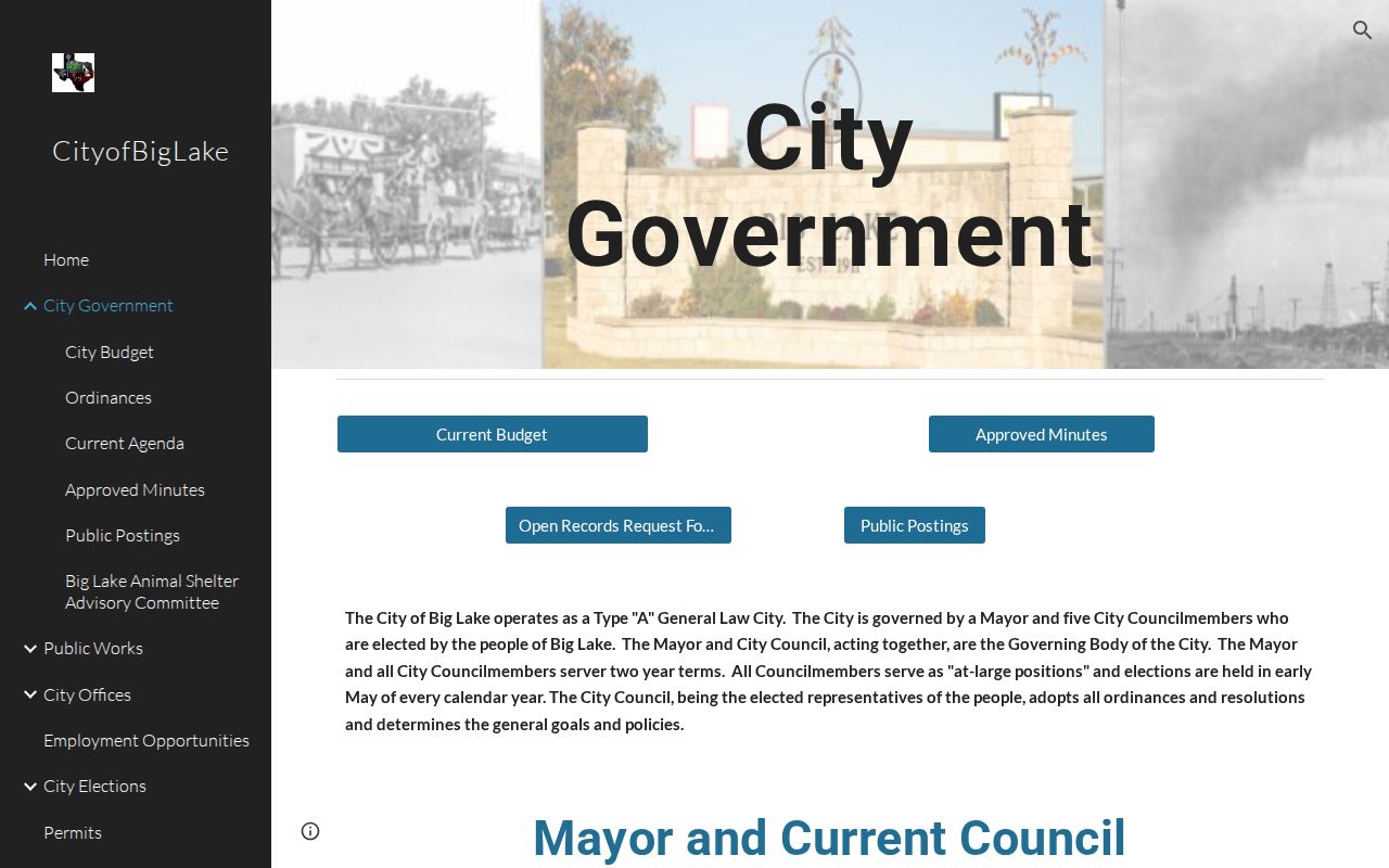 Big Lake Texas city government open records information