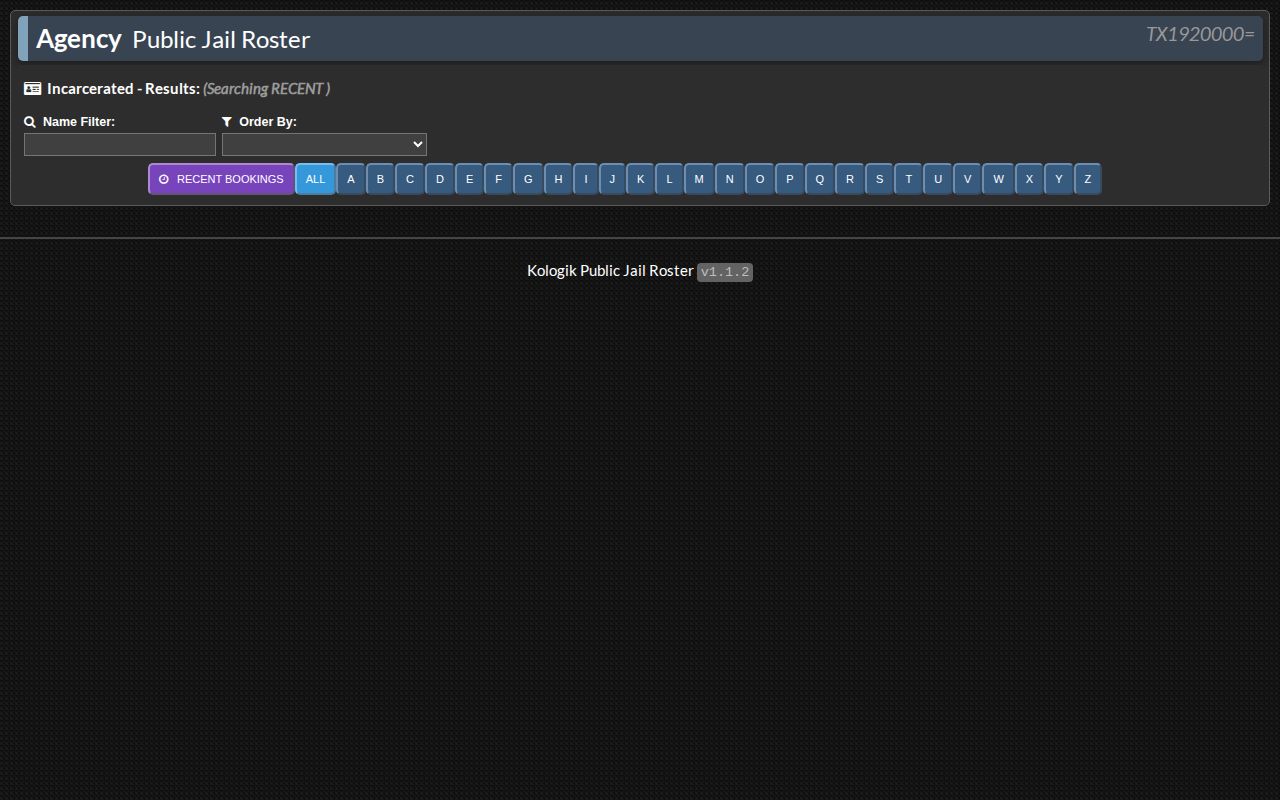 Reagan County booking roster search interface